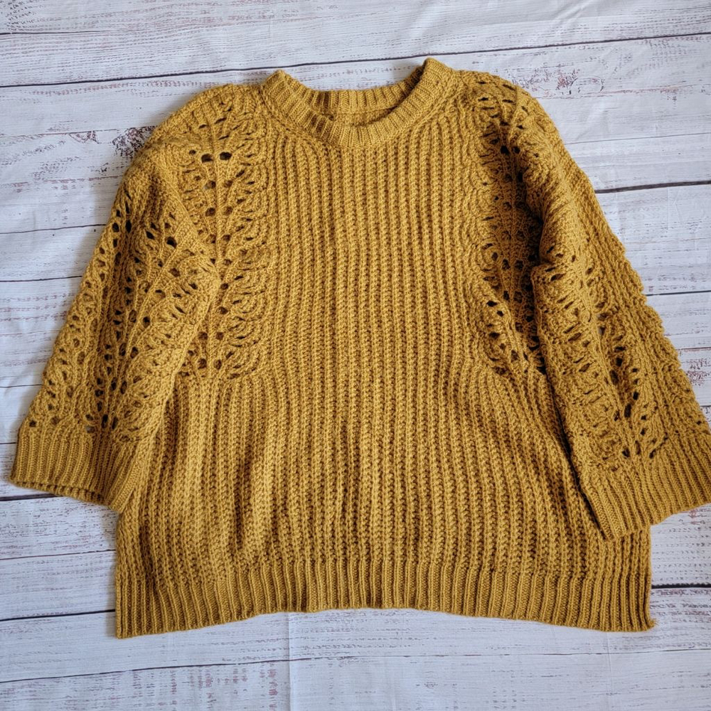 Pilcro Anthropologie Mustard Open Knit Detail Oversized Sweater Womens Medium